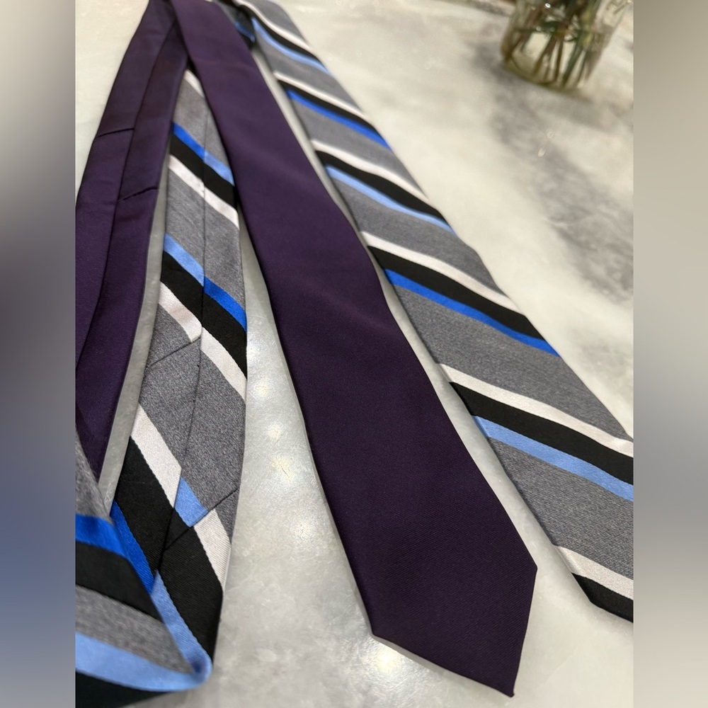 Lot of 2 Elegant Purple and Striped Men's Ties. One is Express & one is Egara